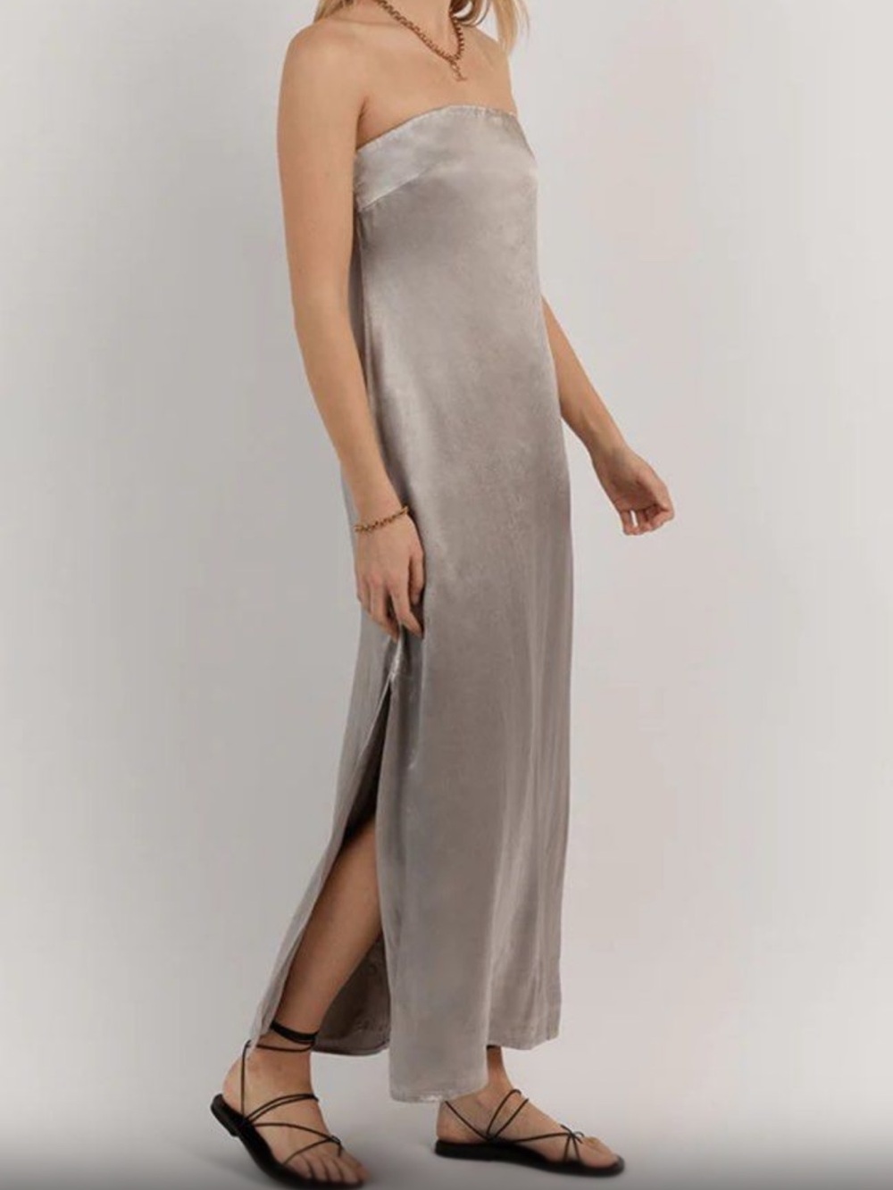 Dissh Mia Strapless Satin Maxi Dress Pewter Size AU 14 / US 10 NWT